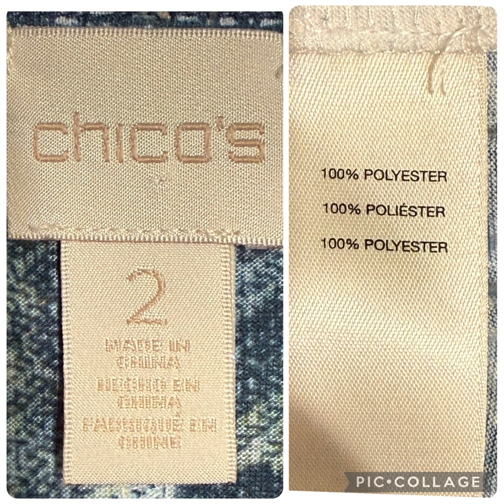 Chico's Albany Crochet Studded Shoulder Blue Top Leopard Print Design Size 2 - Picture 9 of 10